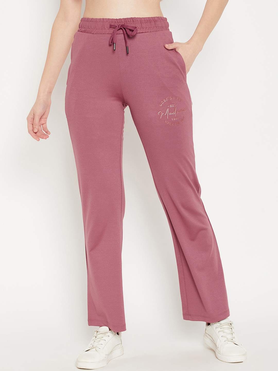 

MADAME M SECRET Women Pink Solid Cotton Regular-Fit Track Pants