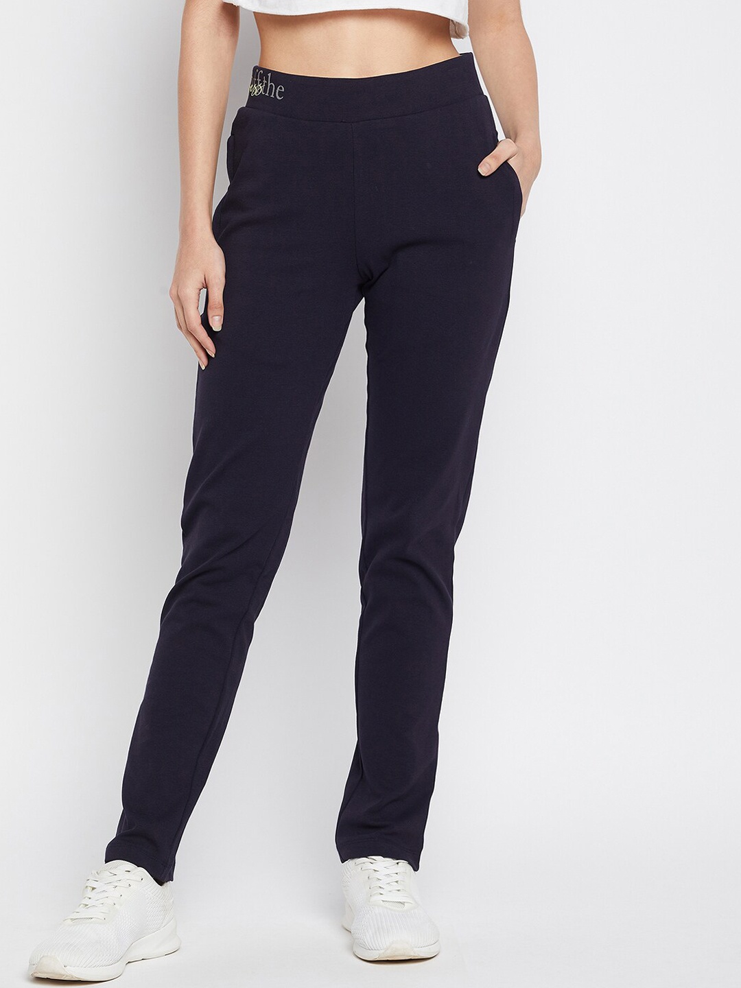 

MADAME M SECRET Women Navy Blue Solid Cotton Track Pants