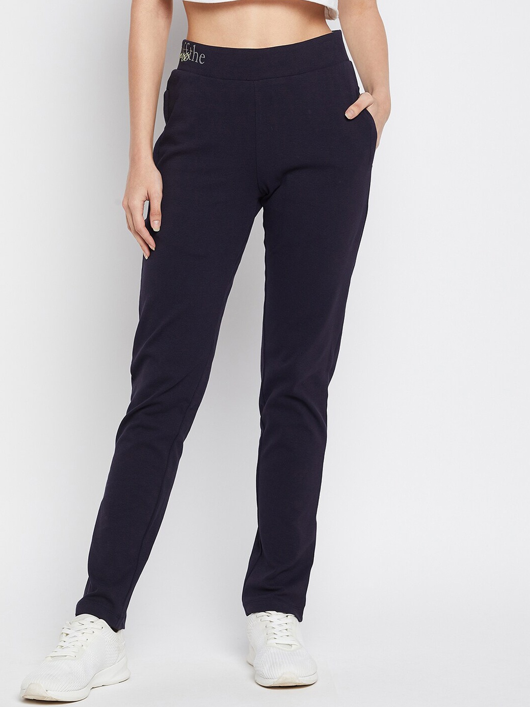

MADAME M SECRET Women Navy Blue Solid Cotton Track Pants