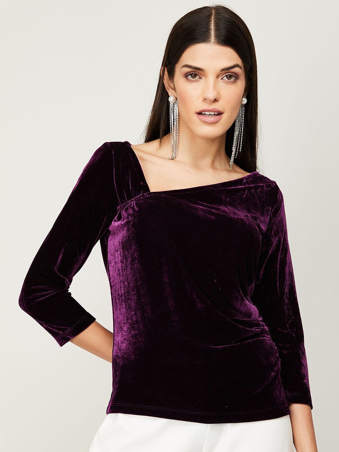 

CODE by Lifestyle Purple Solid Asymmetric Neck Top