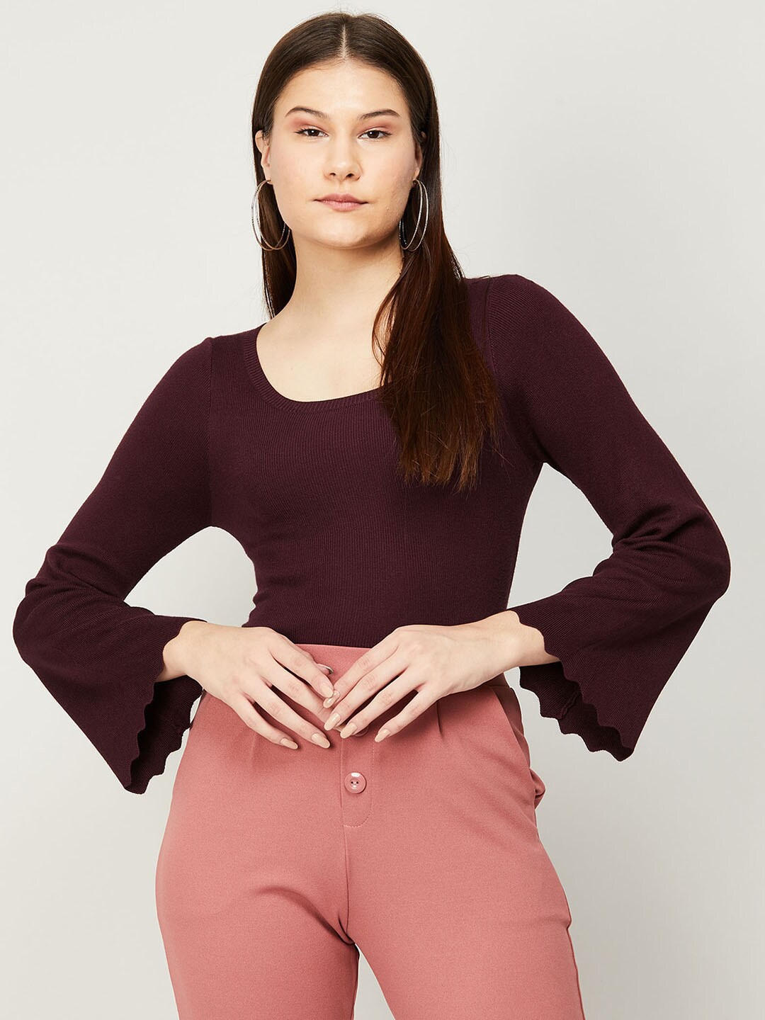 

CODE by Lifestyle Women Brown Solid Bell Sleeve Top