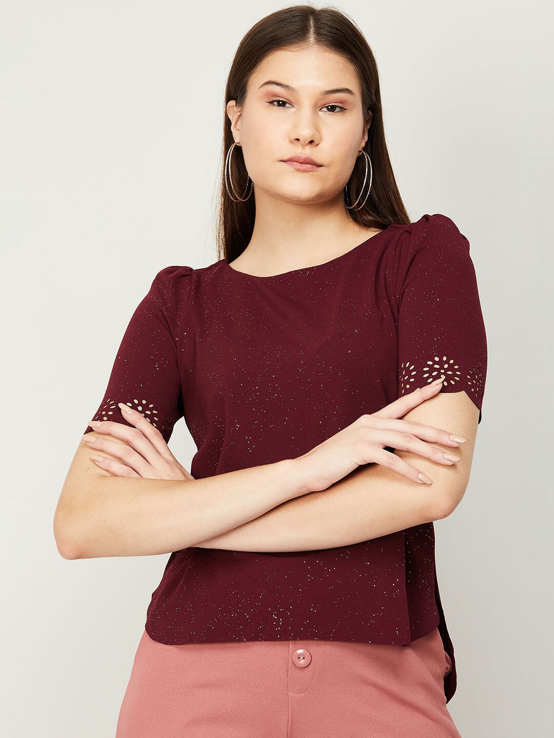 

CODE by Lifestyle Women Maroon Embellished Top