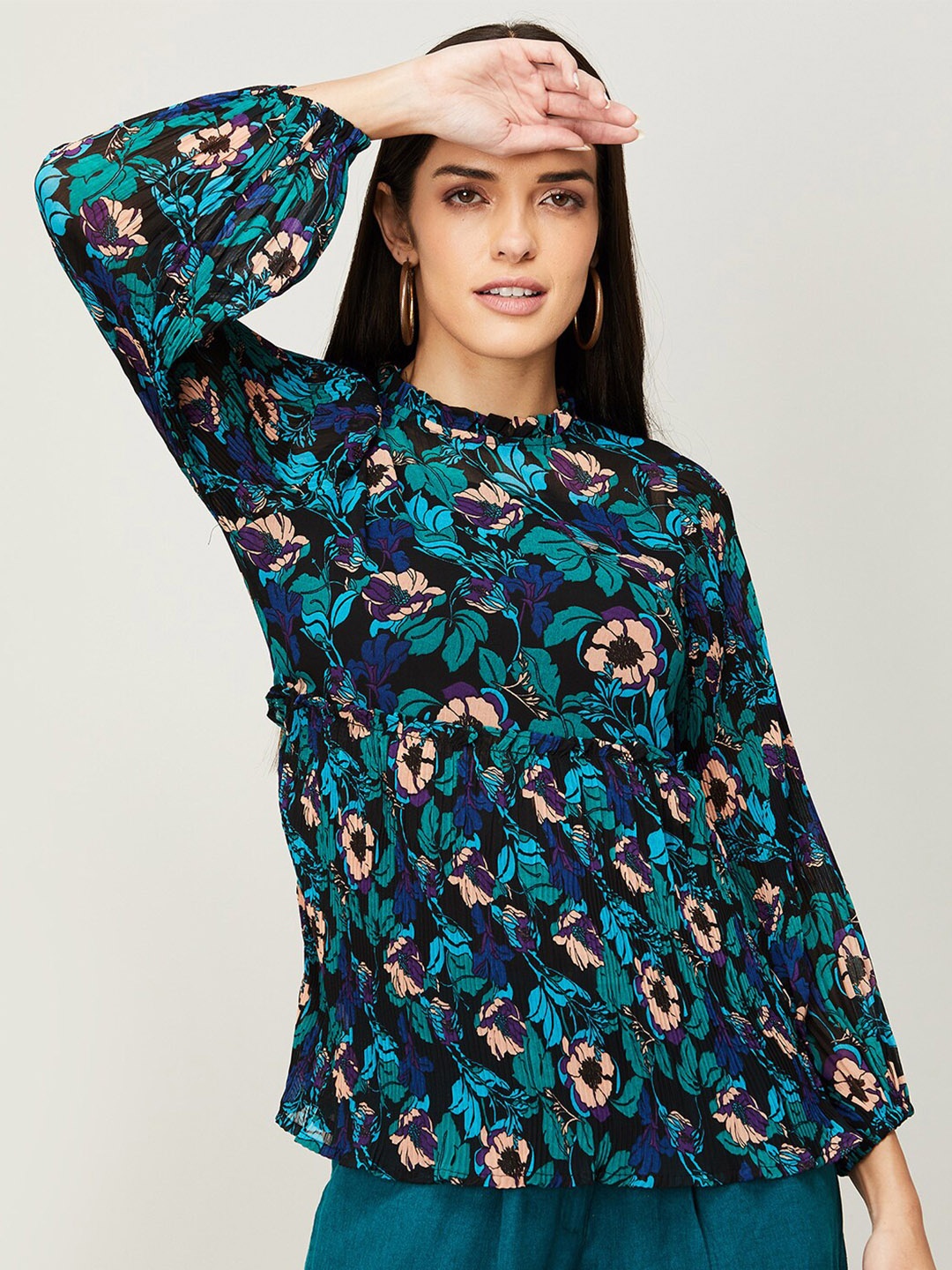 

CODE by Lifestyle Women Blue & Green Floral Print Top