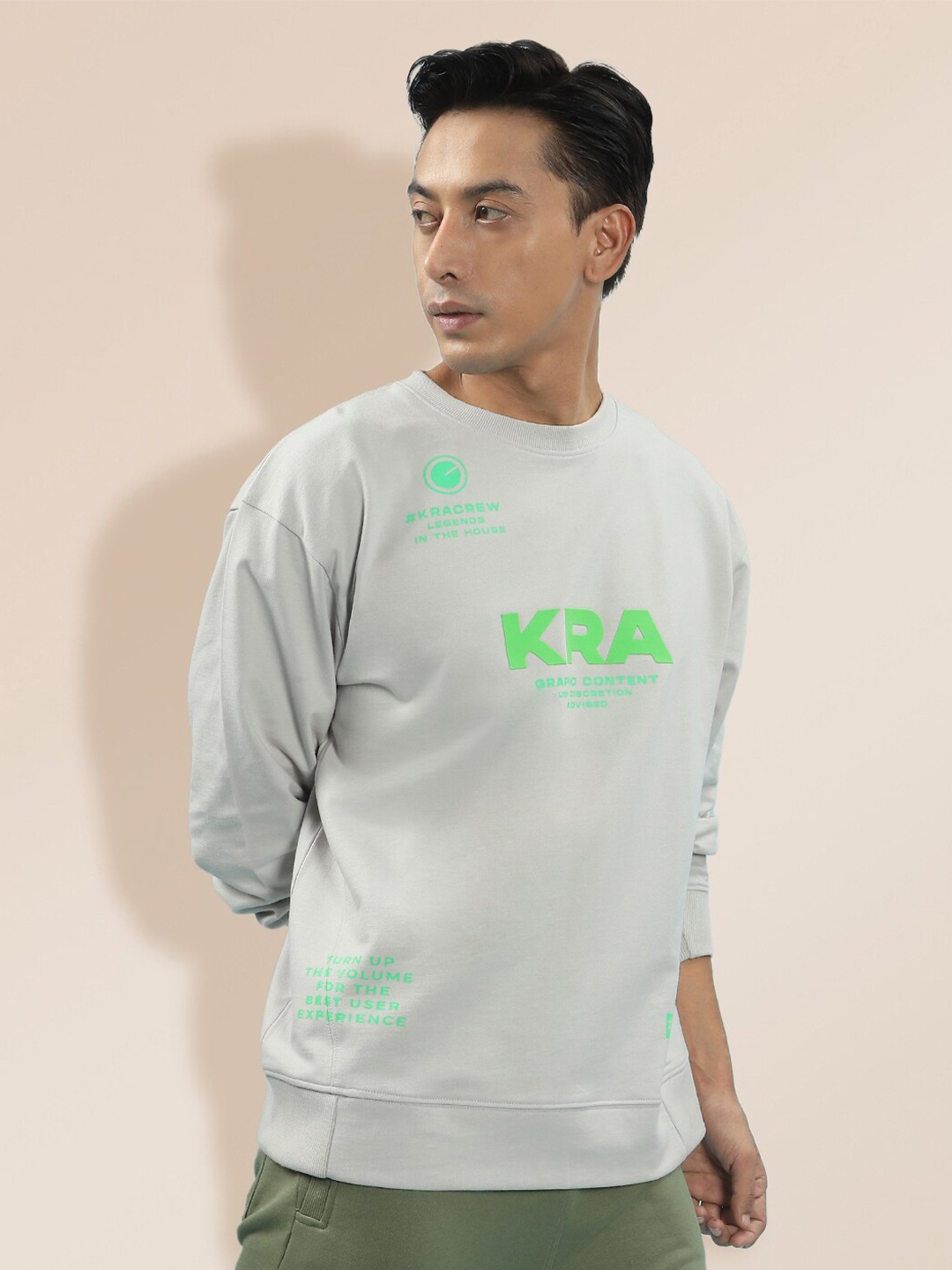 

KRA Men Grey Cotton Printed Sweatshirt