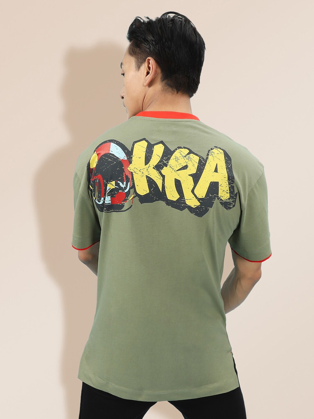 

KRA Men Olive Green & Yellow Printed Music & Graffiti Pure Cotton T-shirt