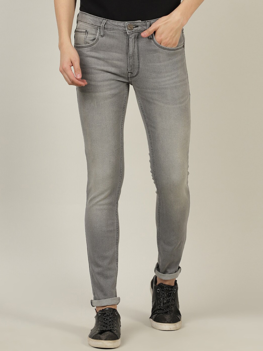 

Crocodile Men Grey Solid Smart Slim Fit Stretchable Jeans