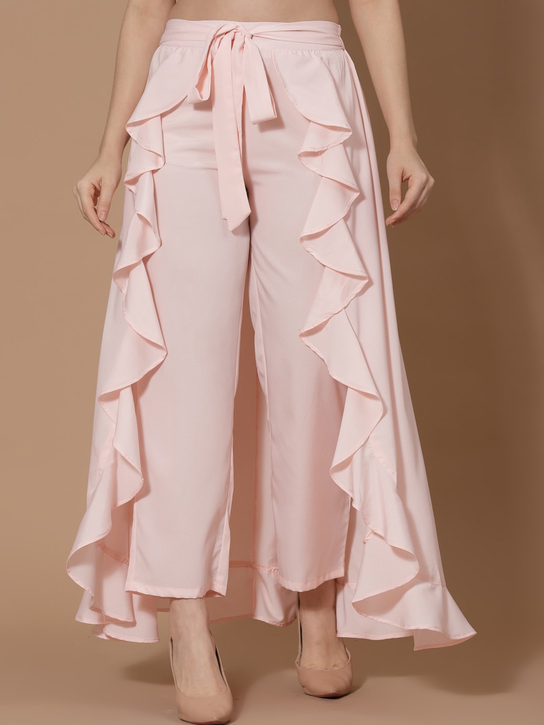 

HOUSE OF KKARMA Women Pink Flared Cropped Palazzos