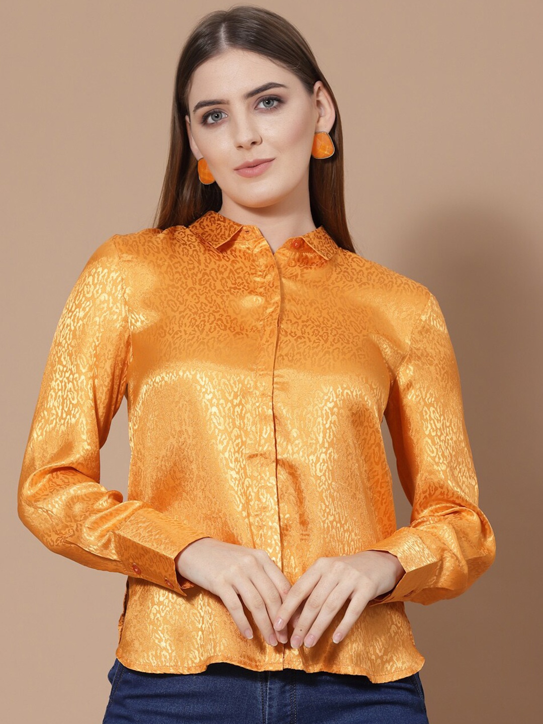 

HOUSE OF KKARMA Women Mustard Printed Casual Shirt