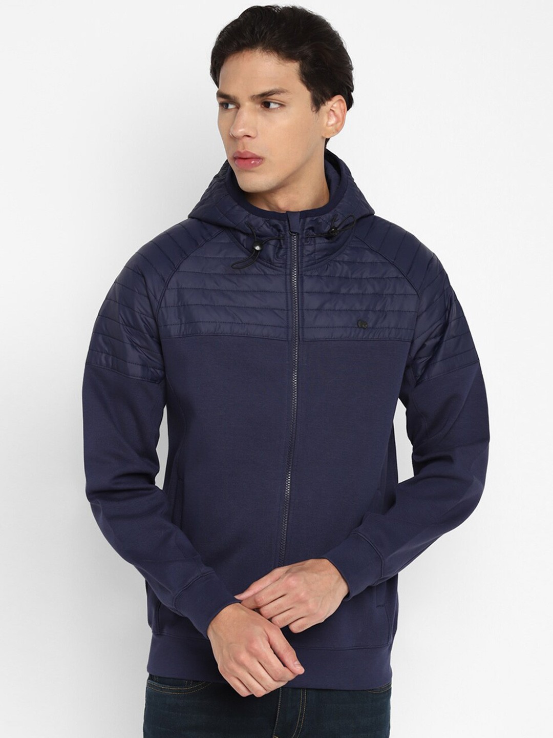 

Red Chief Men Navy Blue Solid Cotton Hooded Bomber Jacket