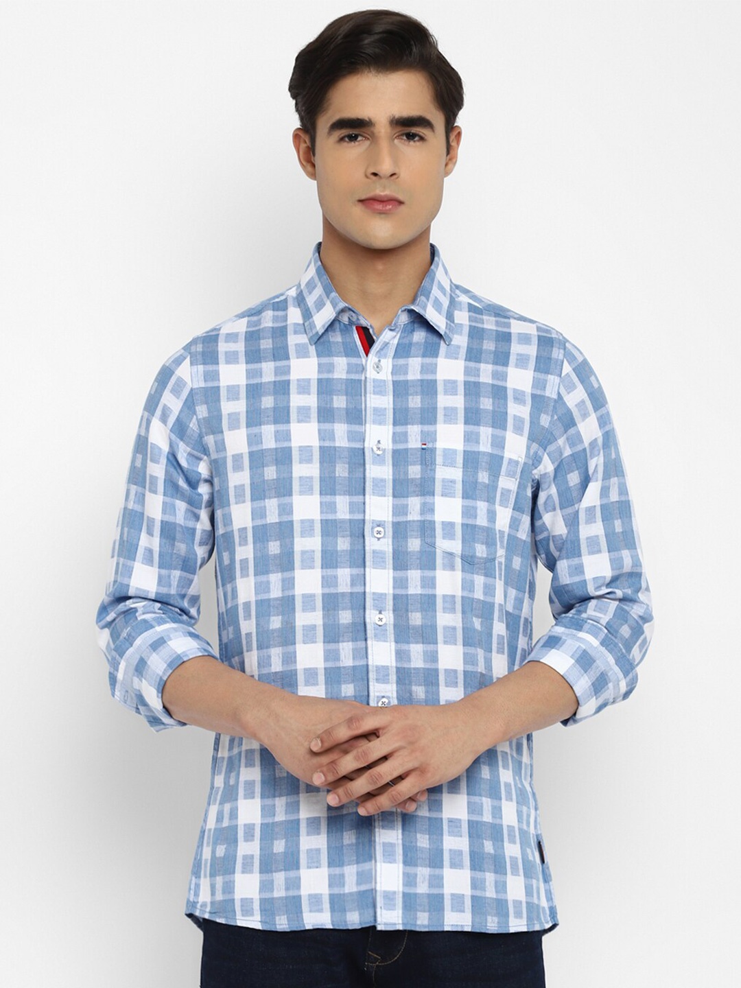 

Red Chief Men Blue Classic Tartan Checked Cotton Casual Shirt