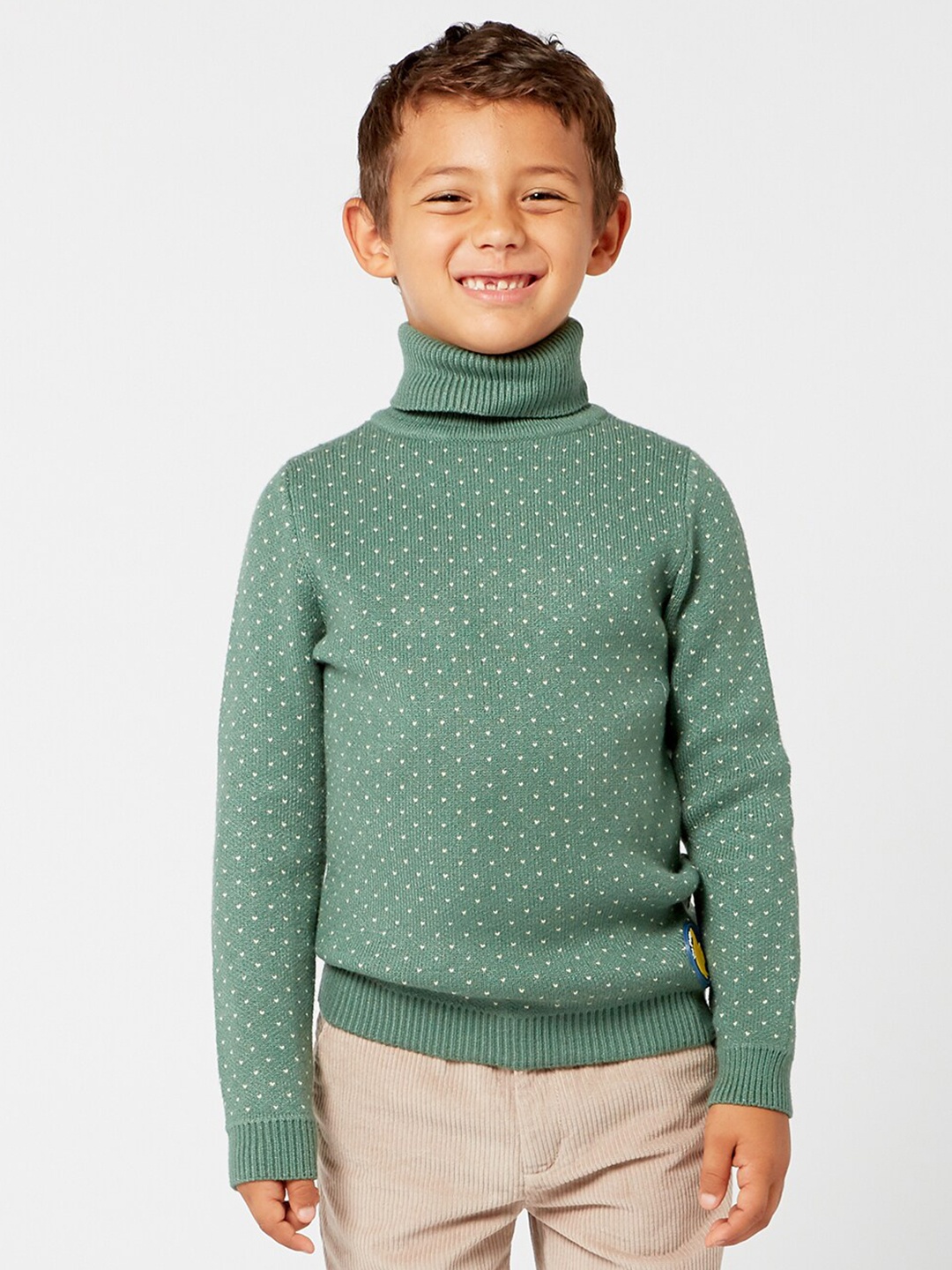 

One Friday Boys Green & White Printed Pullover