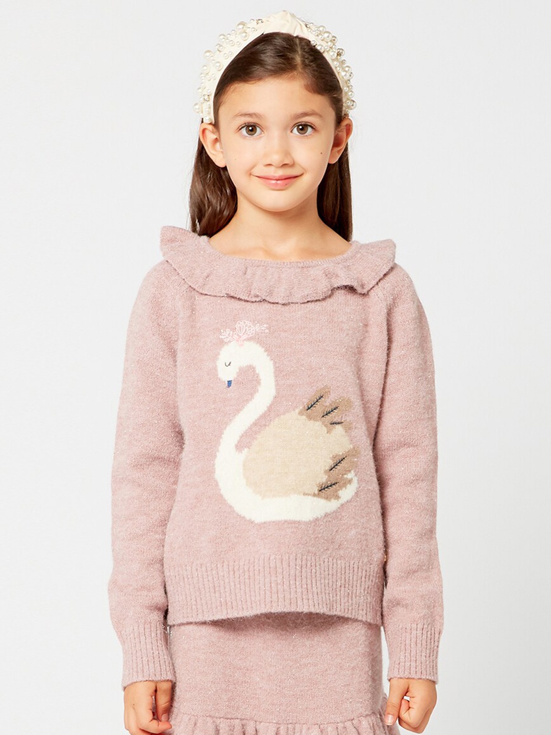

One Friday Girls Pink & White Printed Pullover