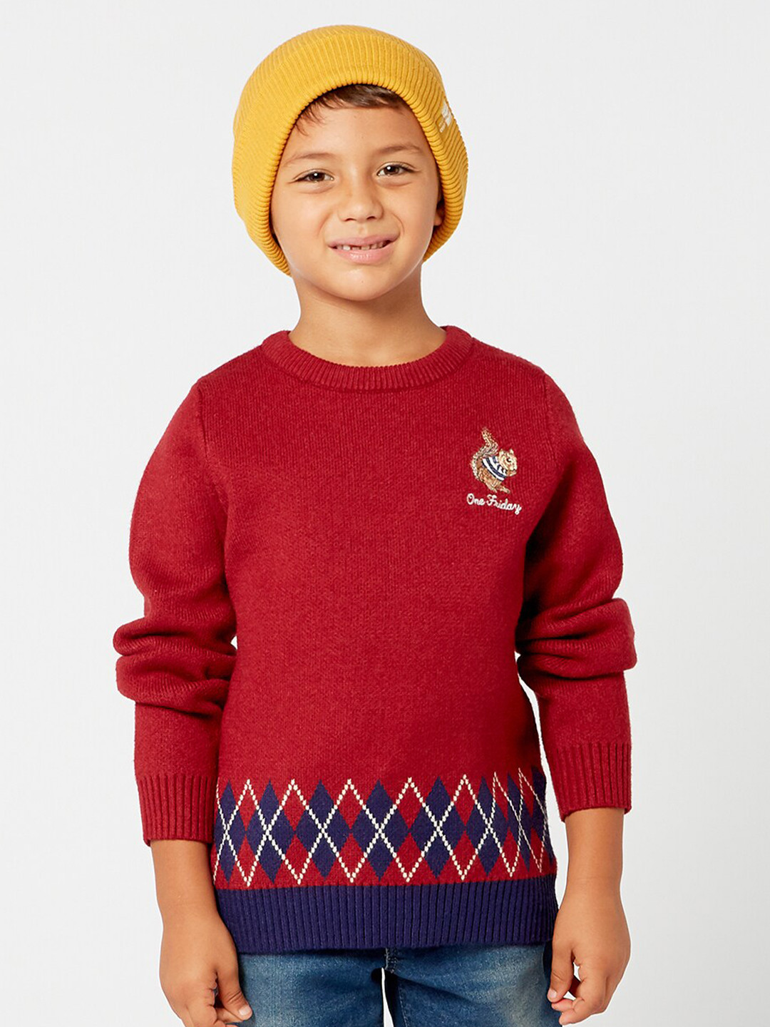 

One Friday Boys Red & Navy Blue Checked Checked Pullover