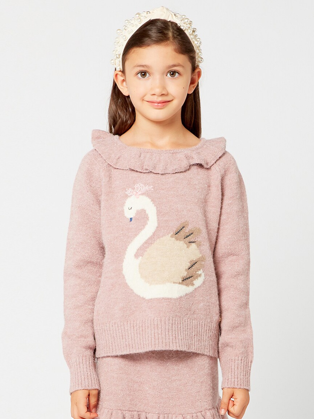 

One Friday Girls Pink & White Printed Pullover