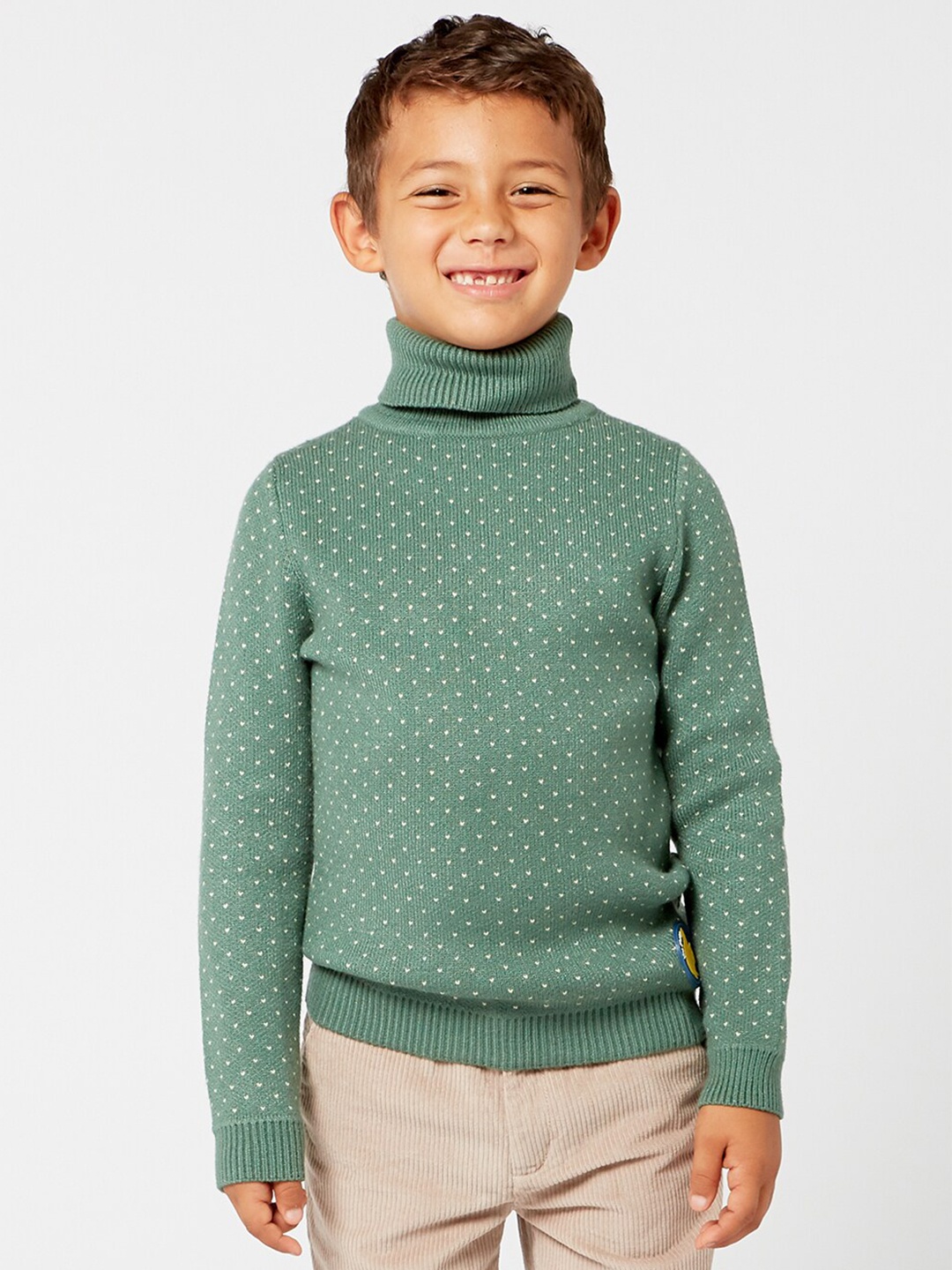 

One Friday Boys Green & White Printed Pullover