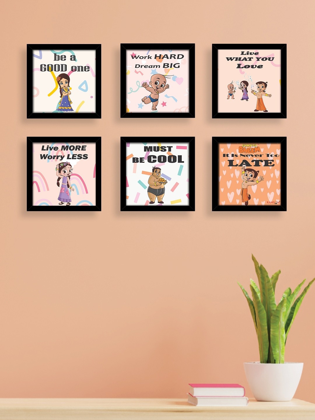 RANDOM Set Of 6 Kids Chhota Bheem Motivational Quotes Wall Art, Orange