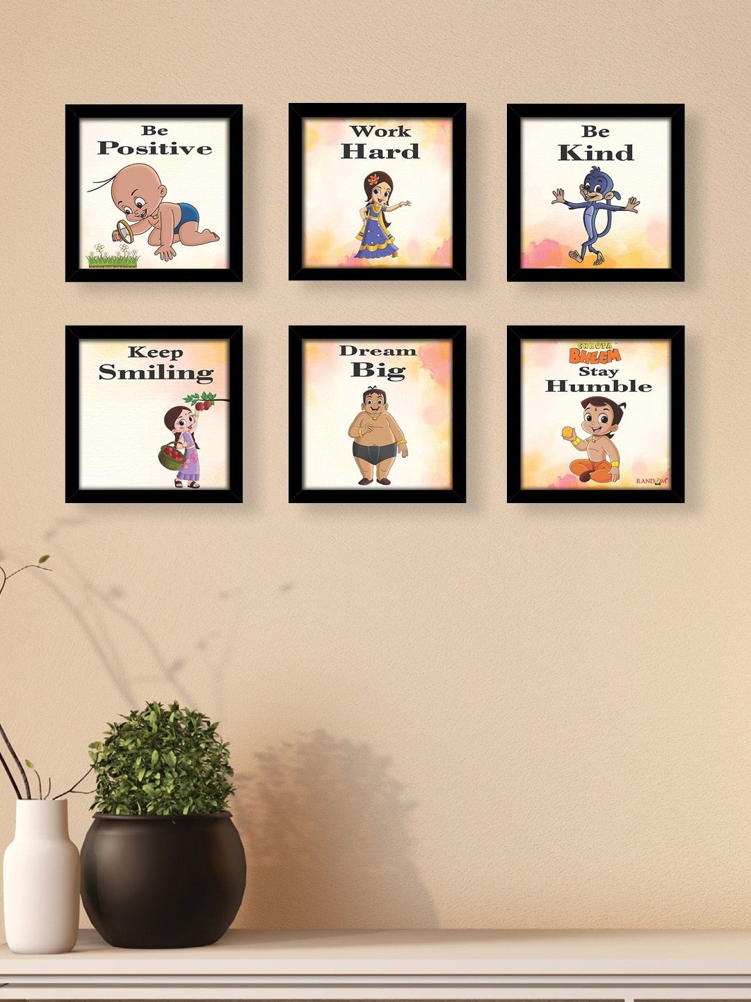 RANDOM Set Of 6 Kids Chota Bheem Motivational Quotes Wall Art, Orange