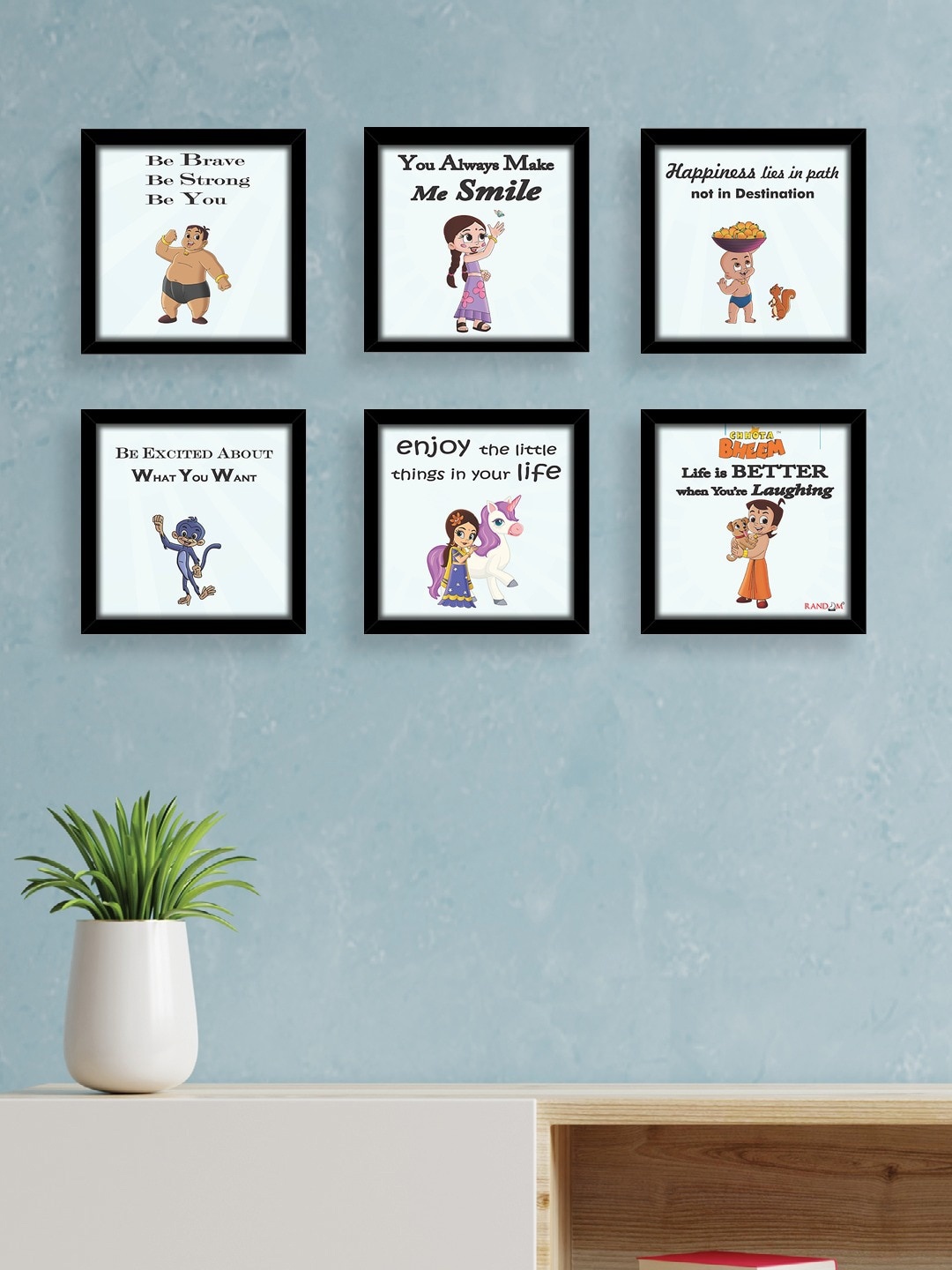 

RANDOM Set of 6 Motivational Quotes Chota Bheem Framed Wall Art, White