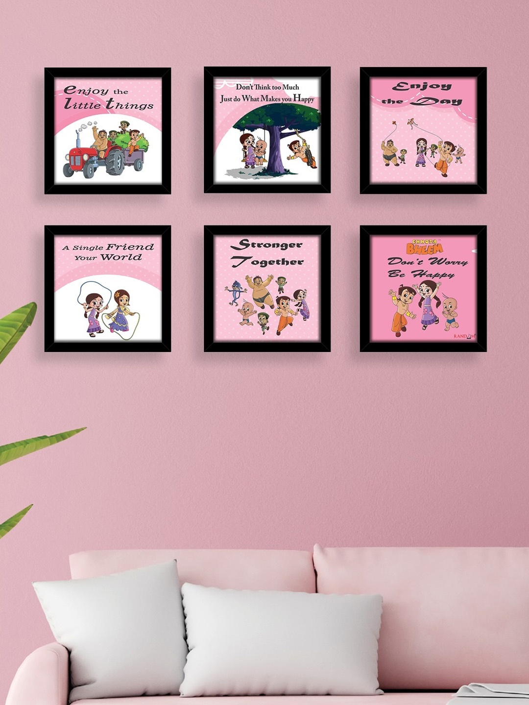 

RANDOM Set of 6 Pink Chhota Bheem In Motivational Quates Framed Wall Arts