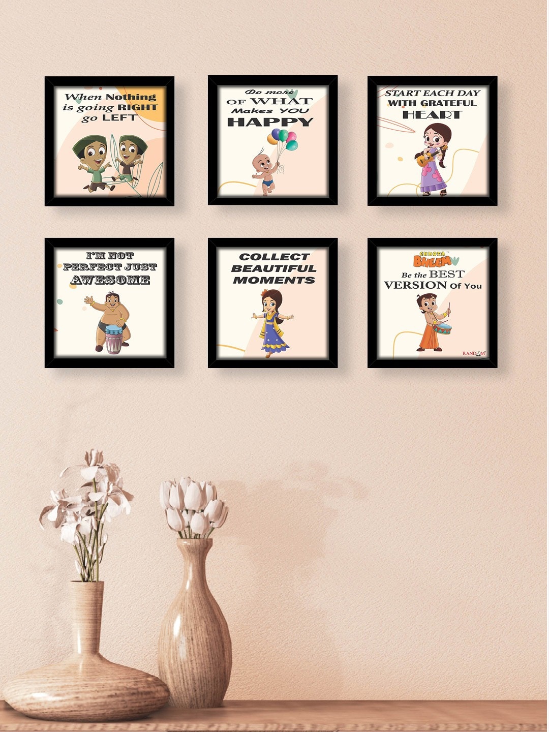 

RANDOM Set Of 6 Kids Chhota Bheem Motivational Quotes Wall Art, Cream