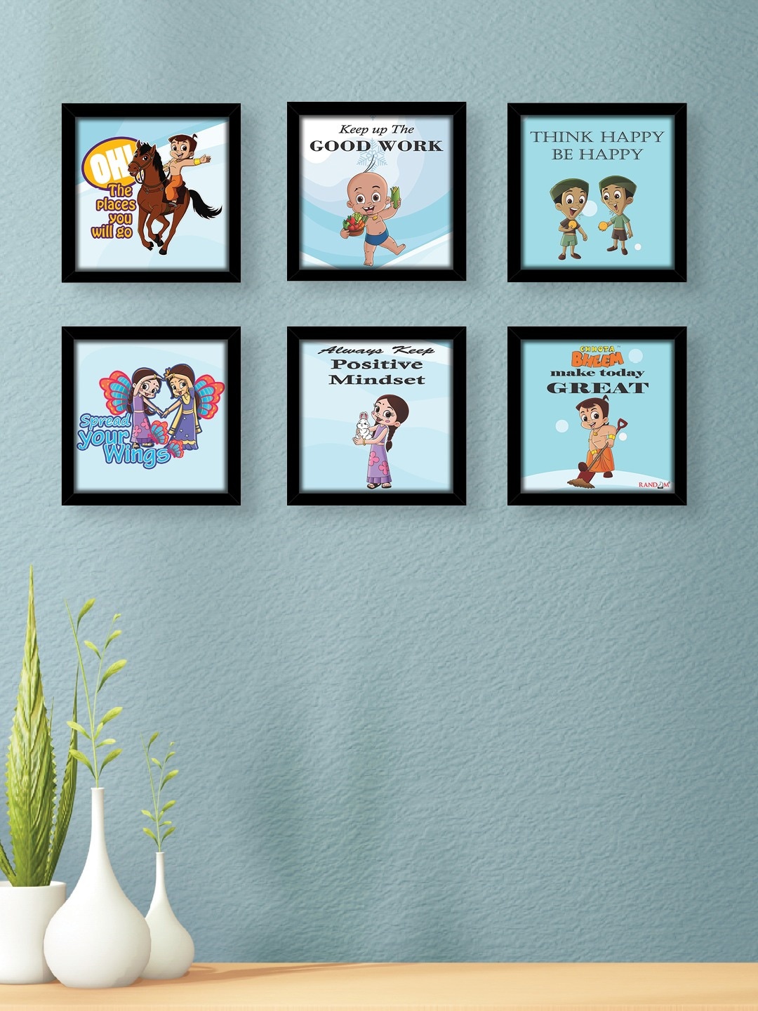 

RANDOM Set of 6 Motivational Quotes Chhota Bheem Framed Wall Art, Blue