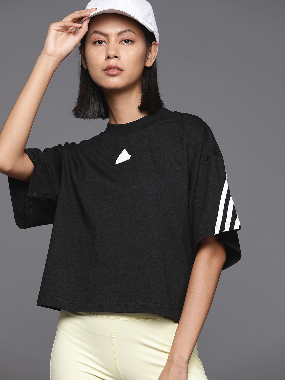 

ADIDAS 3-Striped Extended Sleeves Pure Cotton Oversized T-shirt, Black