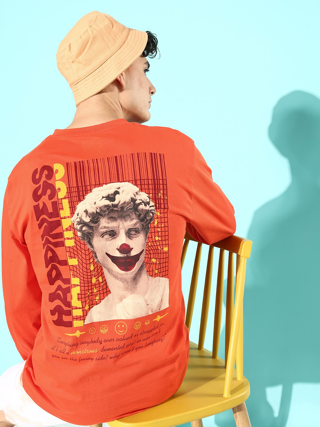 

Difference of Opinion Men Orange Printed Pure Cotton Oversized T-shirt