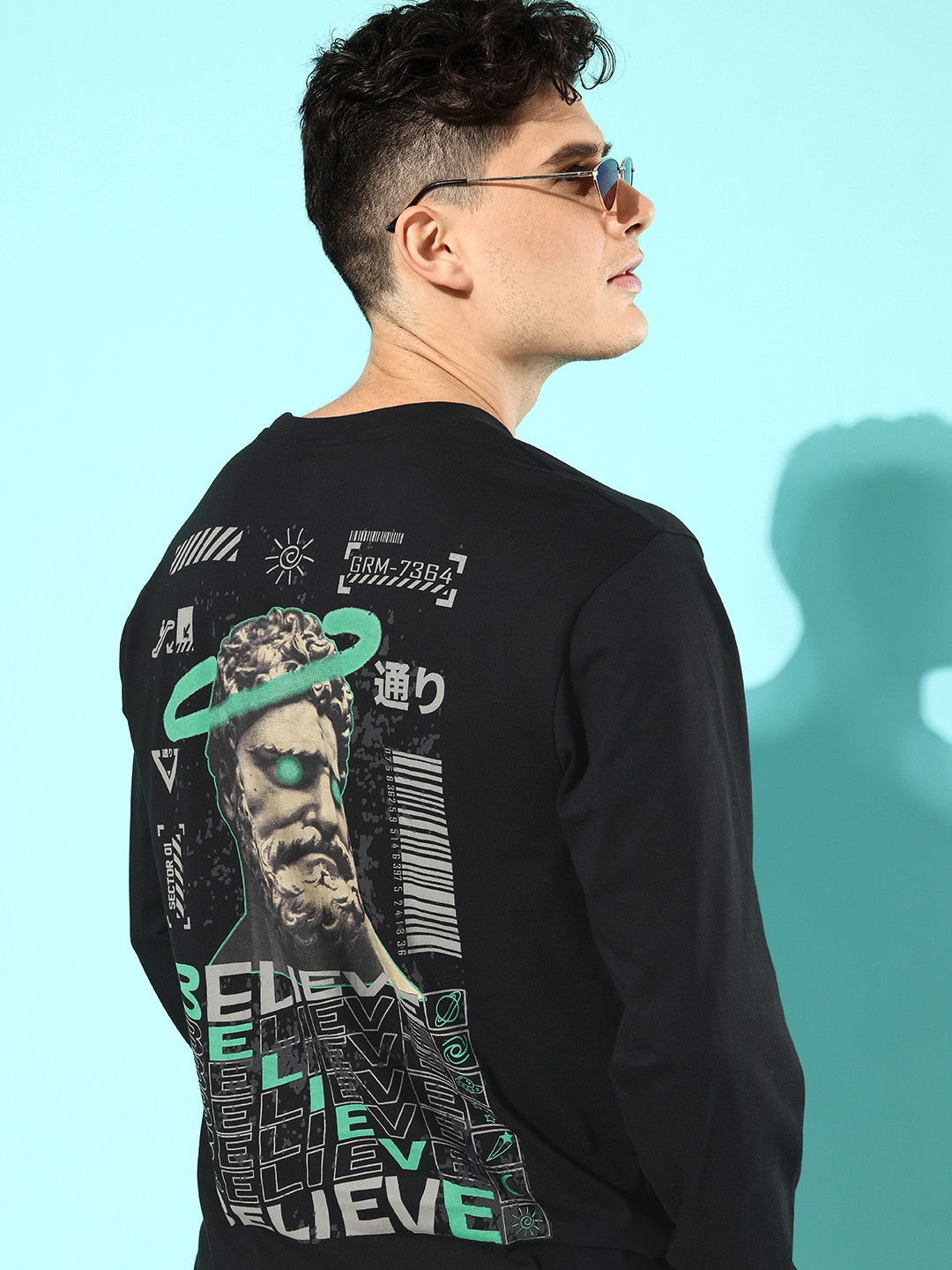 

Difference of Opinion Men Pure Cotton Printed Loose T-shirt, Black