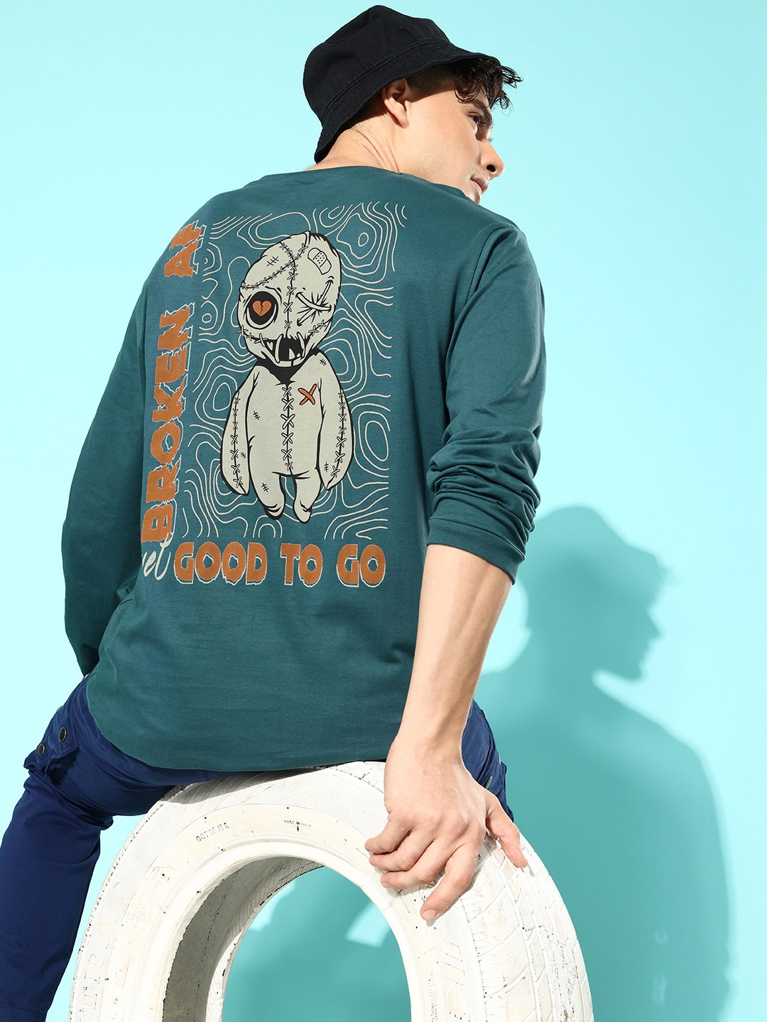 

Difference of Opinion Men Pure Cotton Printed Oversized T-shirt, Green