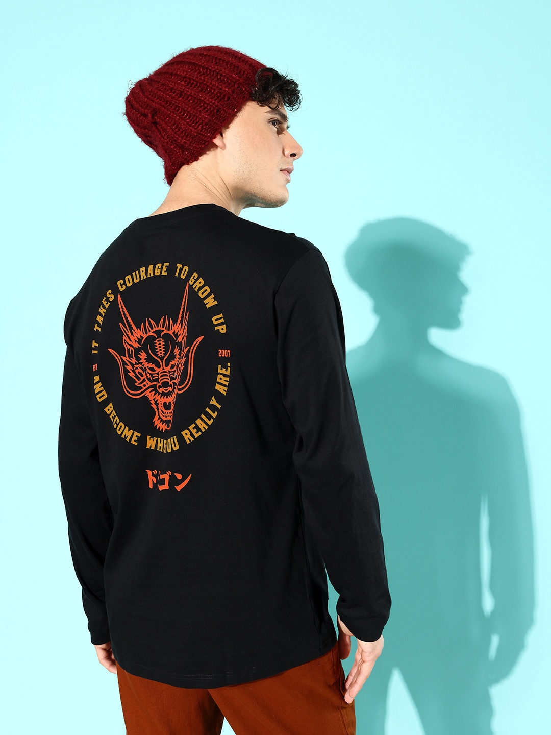 

Difference of Opinion Men Pure Cotton Printed Oversized T-shirt, Black