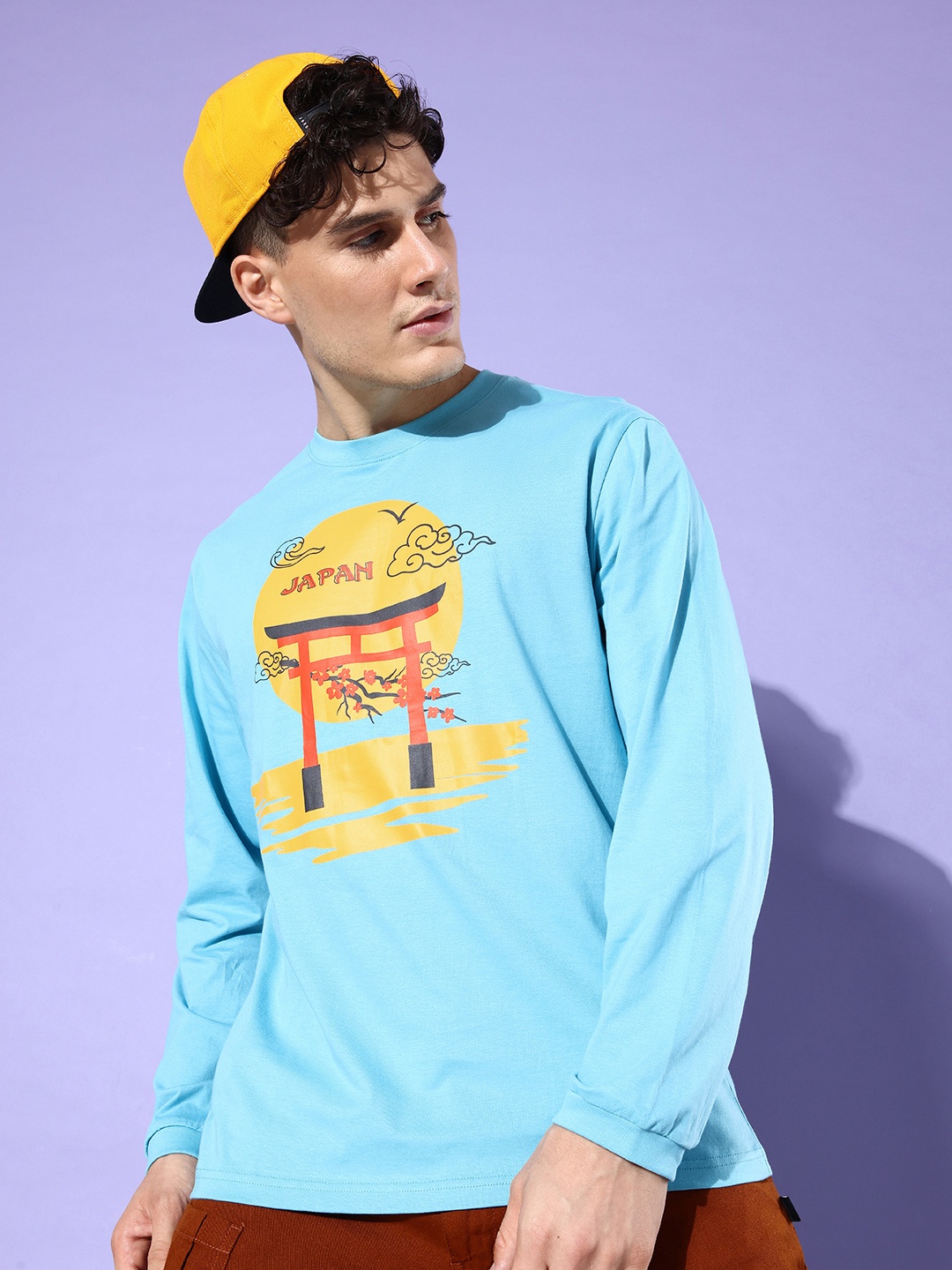 

Difference of Opinion Men Turquoise Blue Printed Pure Cotton Oversized T-shirt