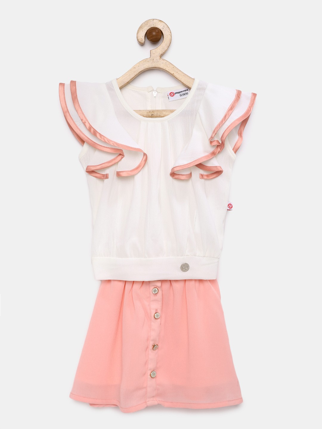 

Peppermint Girls Pink & White Solid Top with Skirt