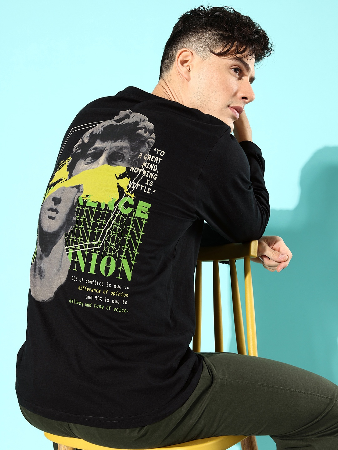 

Difference of Opinion Men Pure Cotton Printed Oversized T-shirt, Black