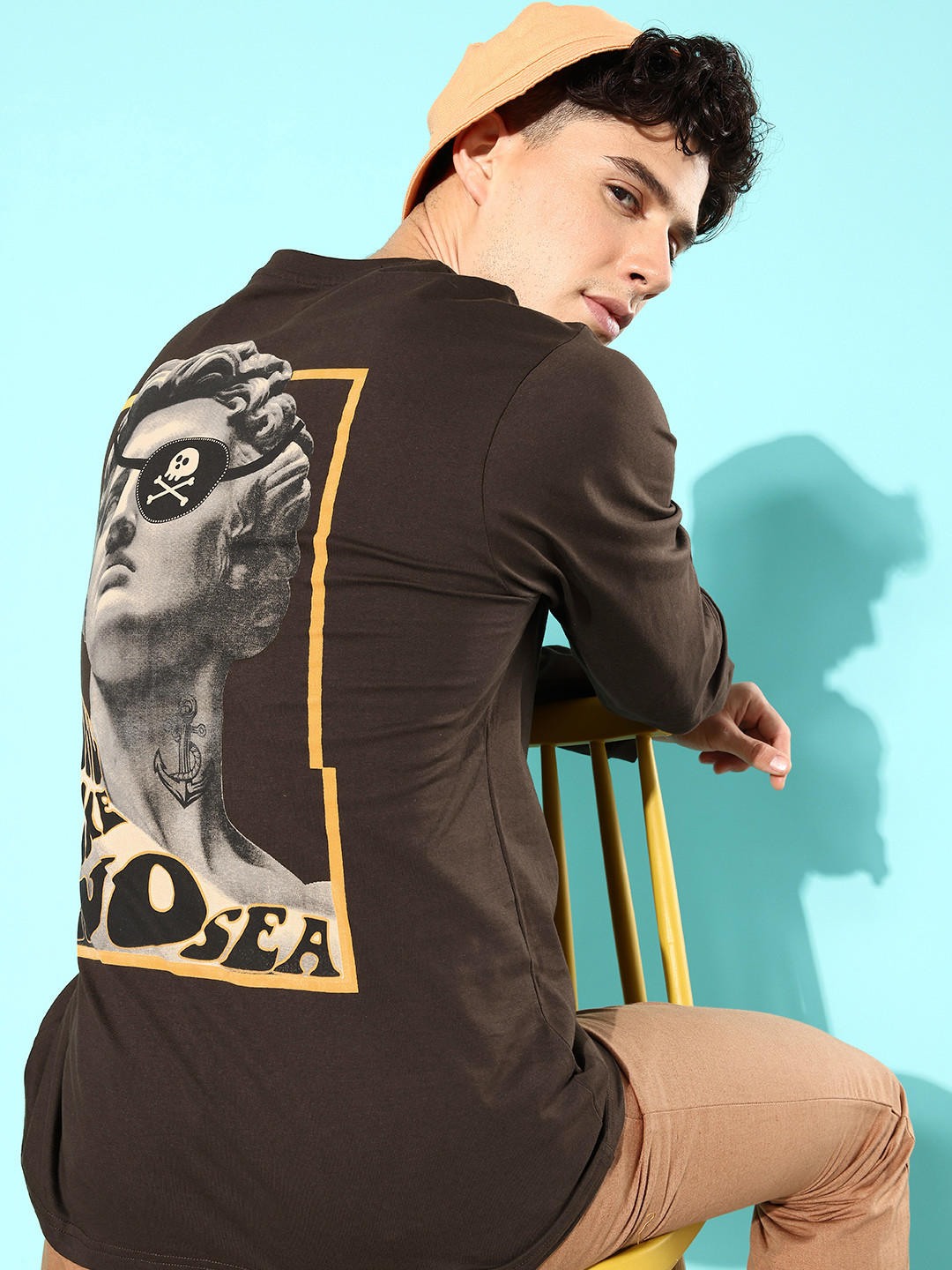 

Difference of Opinion Men Pure Cotton Printed Oversized T-shirt, Brown
