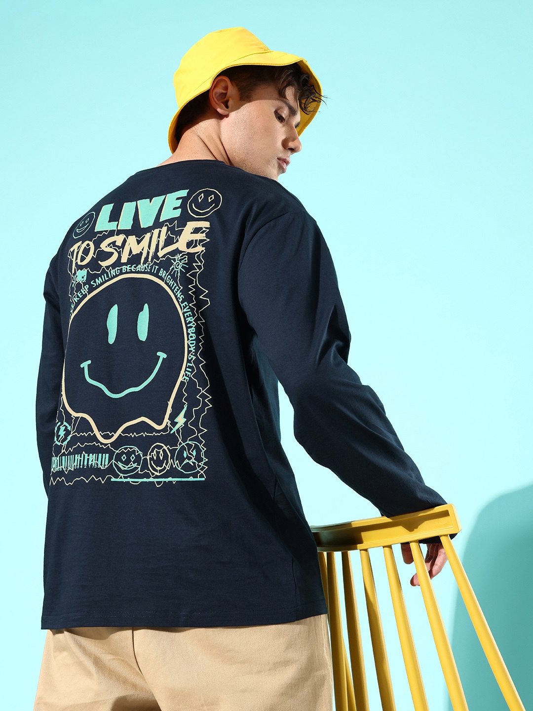 

Difference of Opinion Men Pure Cotton Printed Oversized T-shirt, Navy blue