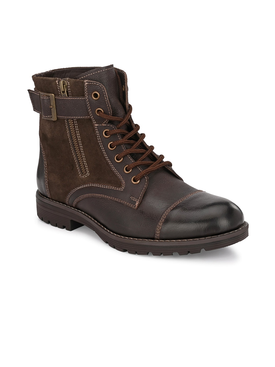 

Harrytech London Men Brown Solid Leather High Ankle Winter Boots