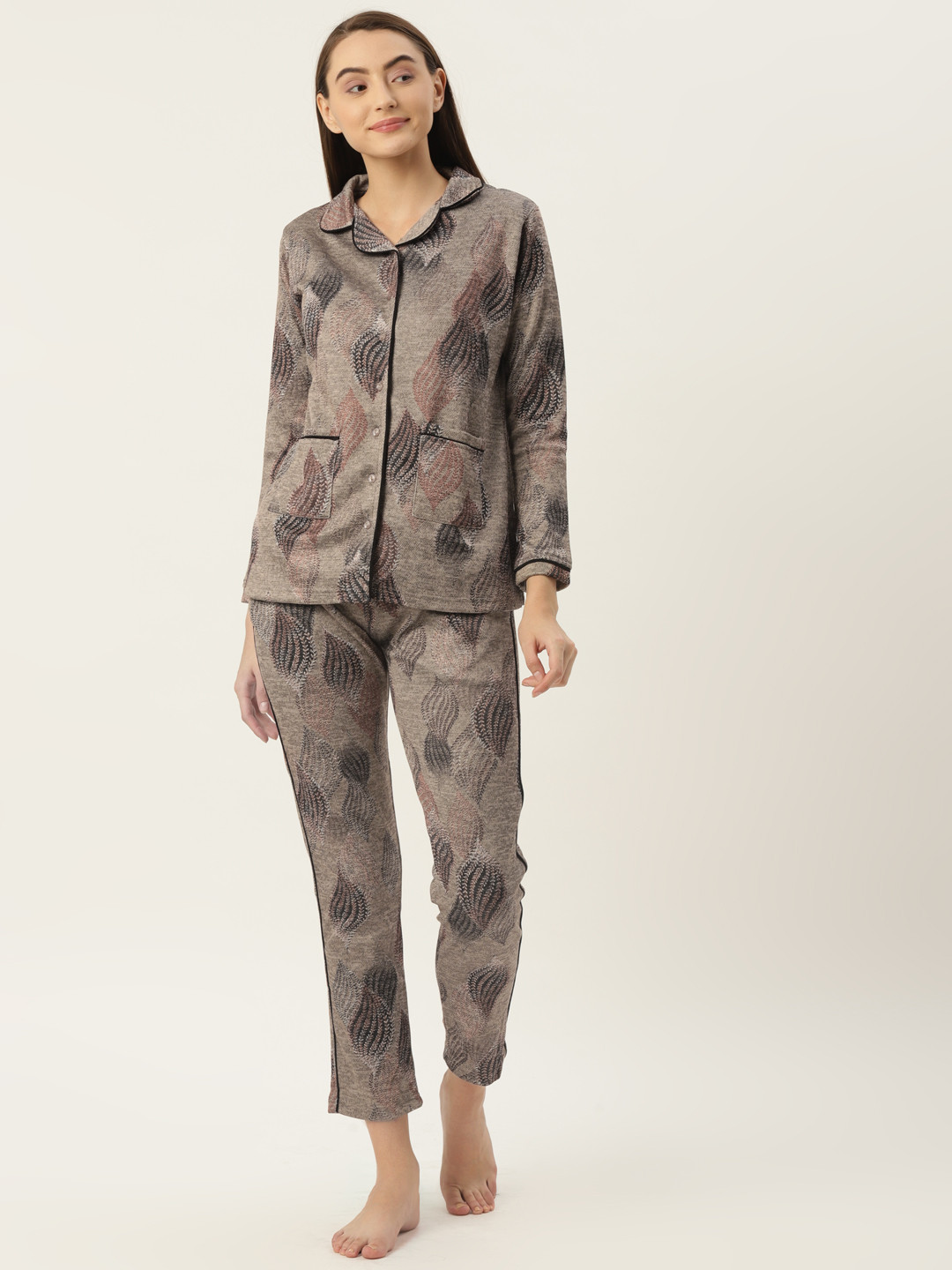 

FABNEST Women Grey Printed Night suit