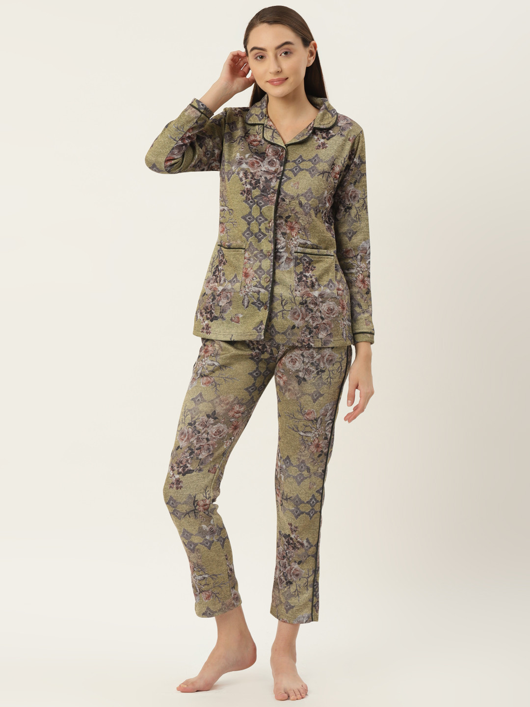 

FABNEST Women Green Printed Night suit