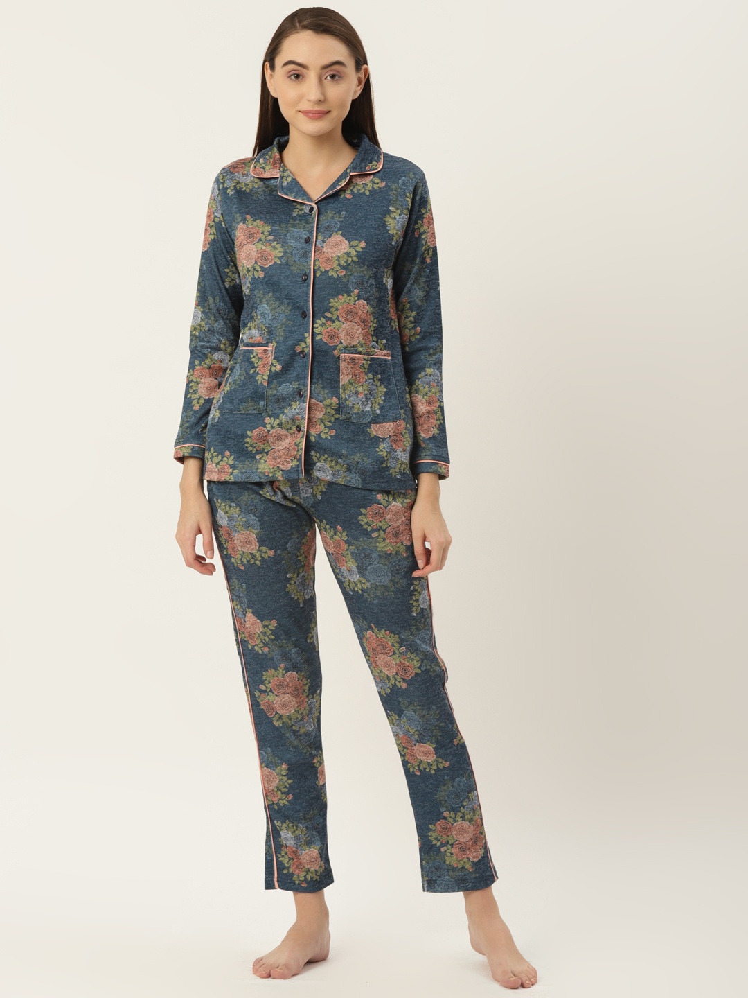 

FABNEST Women Blue Printed Night suit