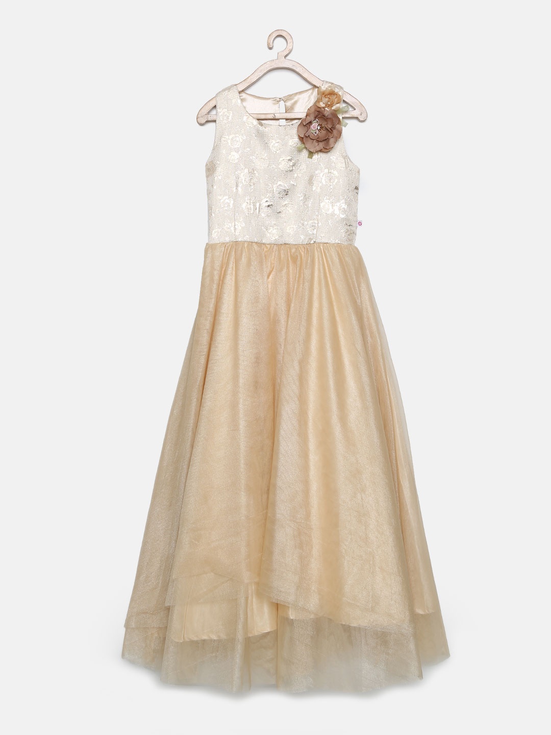 

Peppermint Girls Gold-Toned Self-Design Fit & Flare Maxi Dress