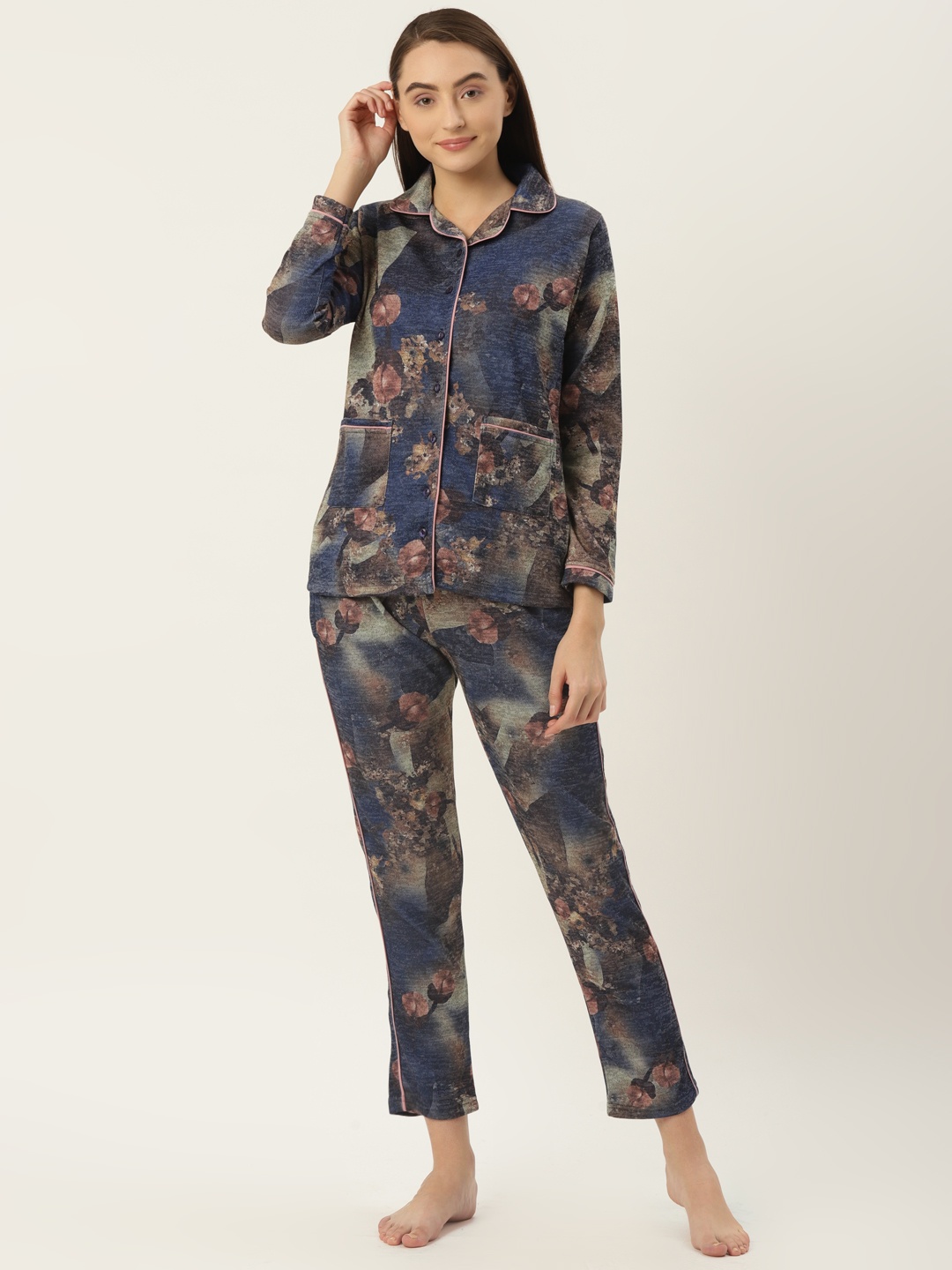 

FABNEST Women Blue Printed Night suit