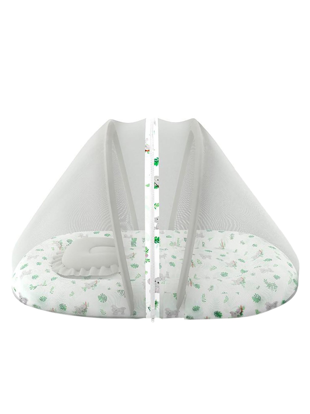 

Fancy Fluff Kids White & Green Printed Mosquito Organic Cotton Bedding Set With Pillow