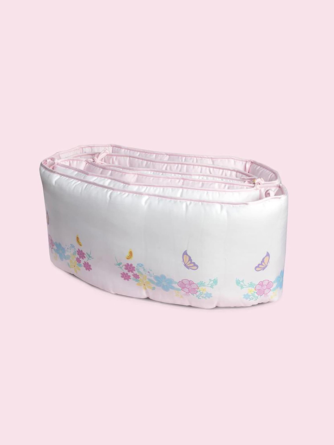 

Fancy Fluff Girls Pink Printed Organic Cotton Cot Half Bumper Baby Bed Sets