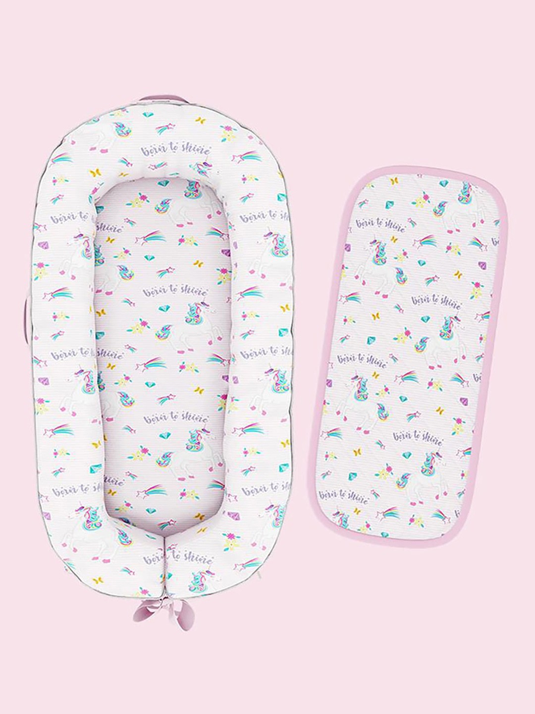 

Fancy Fluff Infants Girls White & Pink Printed Organic Cotton Bed Set