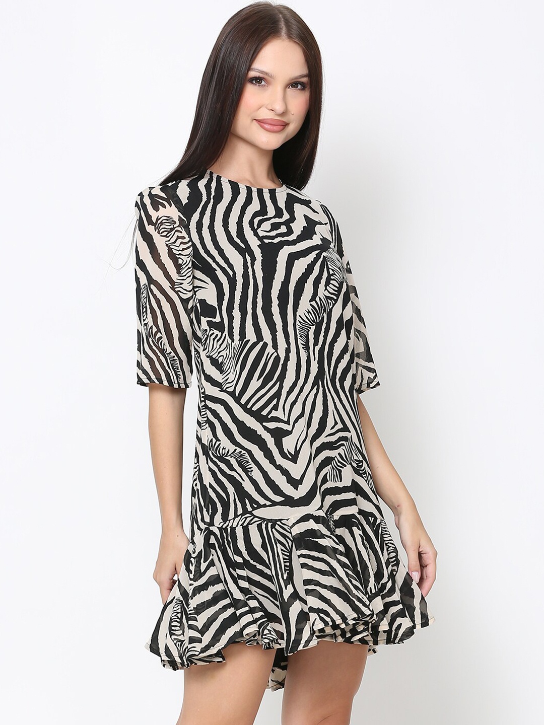 

DRIRO Women Zebra Print Mini Dress, Black