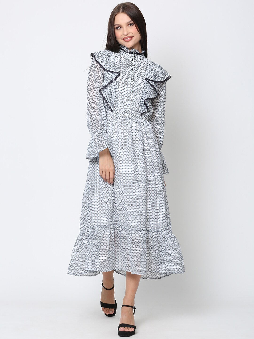 

DRIRO Women Ruffle A-Line Dress, Grey