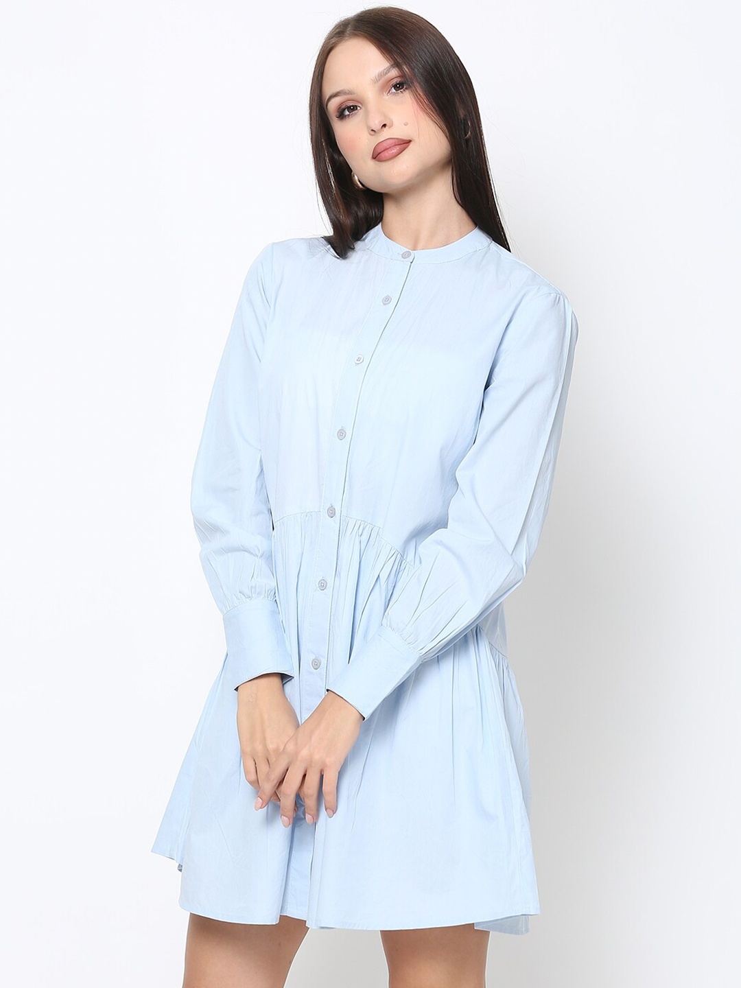 

DRIRO Blue Solid Shirt Dress