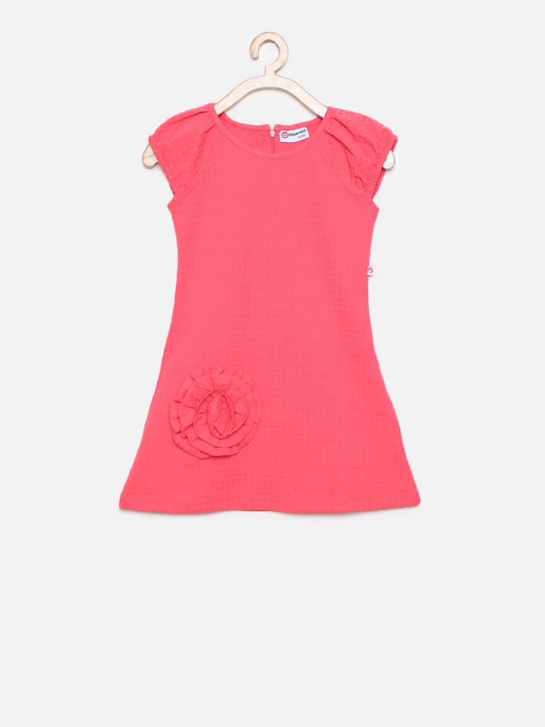 

Peppermint Girls Pink Self-Design A-Line Dress