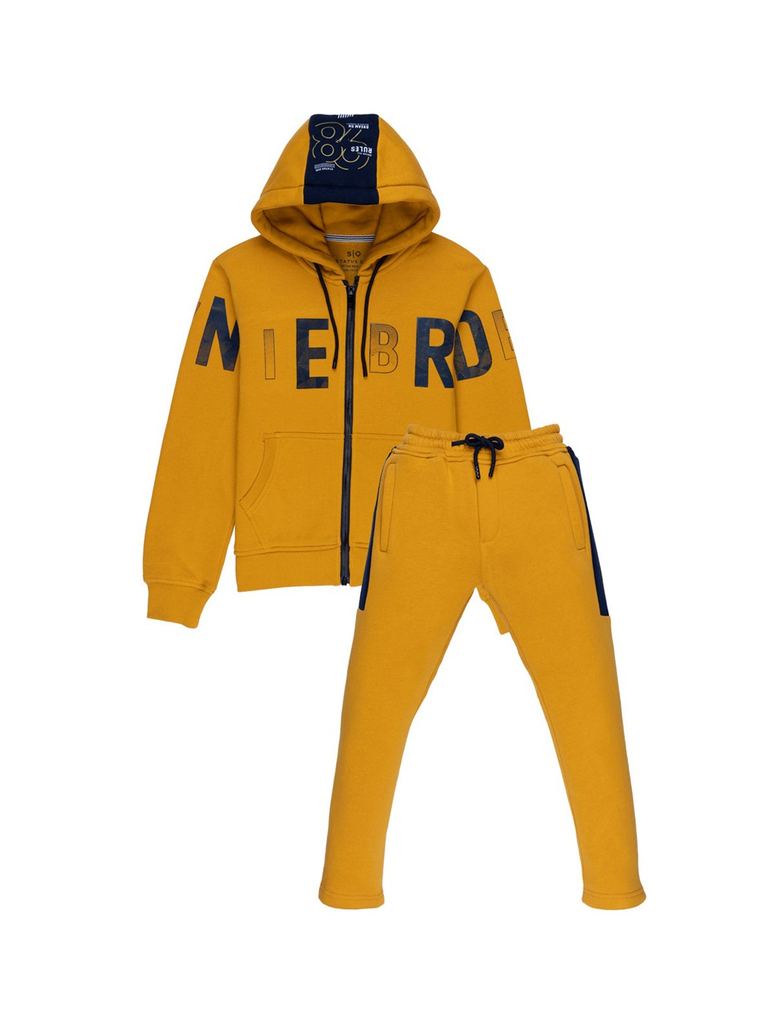 

Status Quo Boys Mustard Yellow Printed Hooded Tracksuits