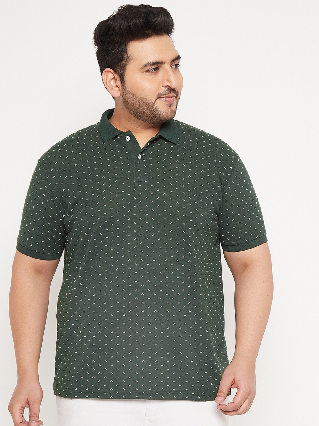 

THE MILLION CLUB Men Plus Size Green Printed Polo Collar T-shirt
